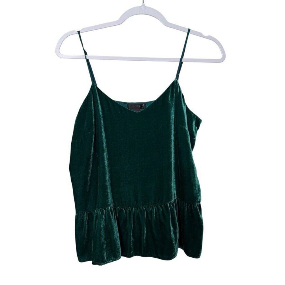 J. Crew Velvet Camisole Peplum Tank Top Women 6 Green Silk Blend Ruffle Strappy